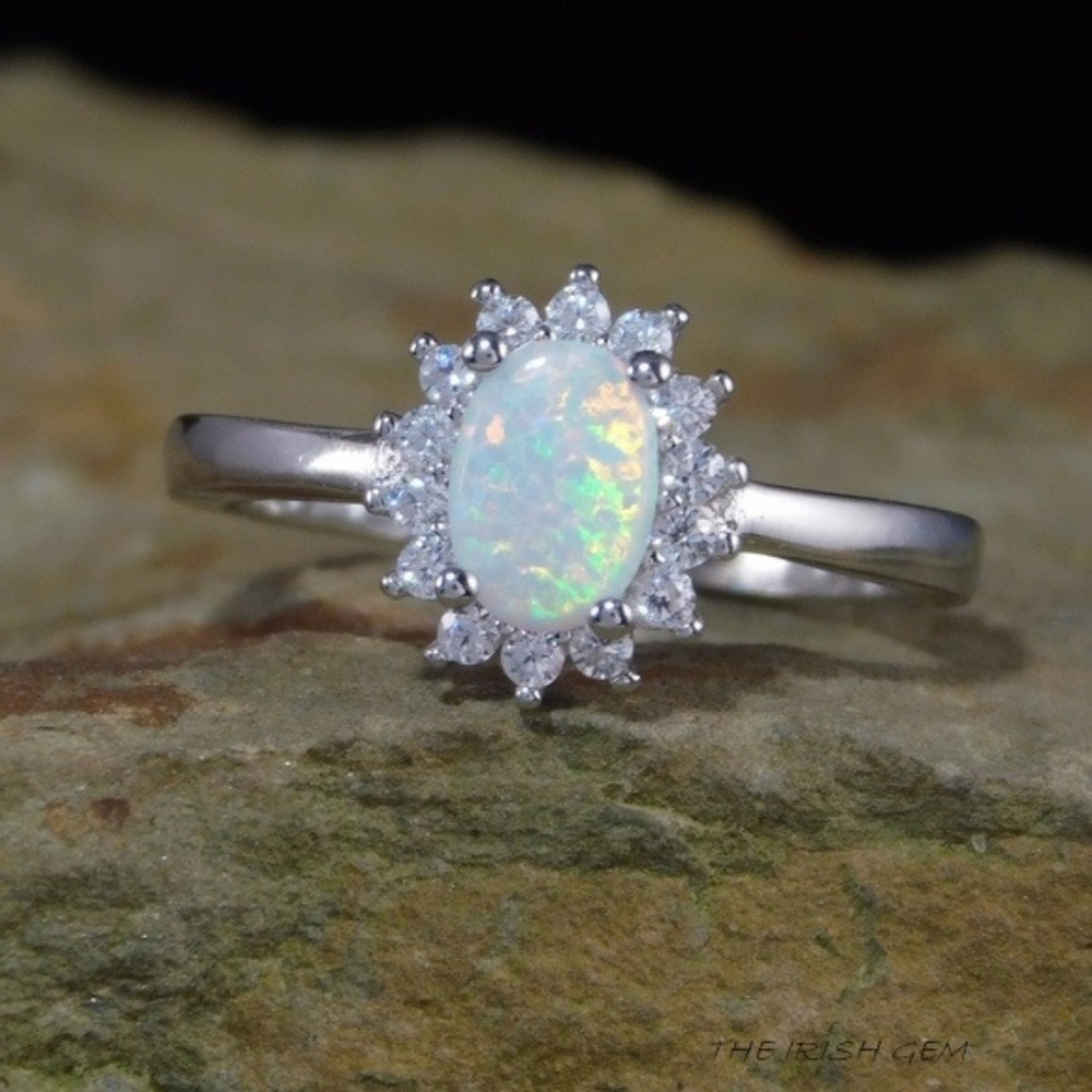 The Princess Ring - White Opal with CZ 925 Silver